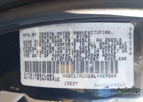 2003 Toyota Avalon Xls z USA, uszkodzony, nr VIN 4T1BF28B13U277807